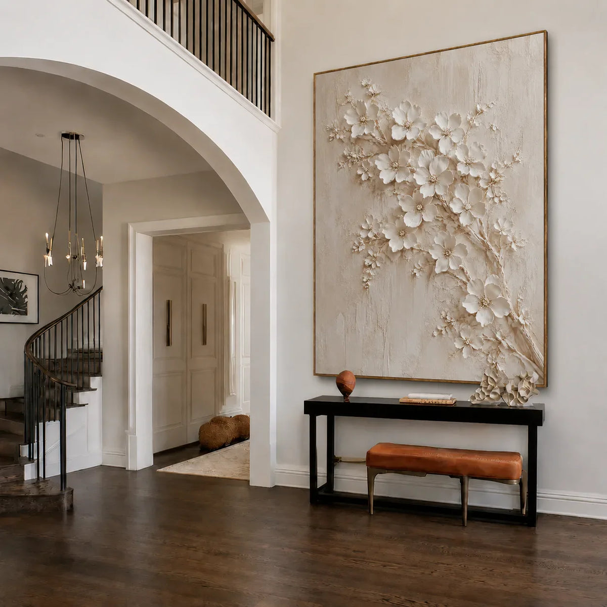 Ivory Blossom Branch Relief Wall Art styled interior scene 4 | Olyrel