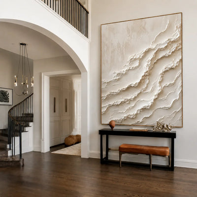 Ivory Cascade Textured Relief Wall Art styled interior scene 1 | Olyrel