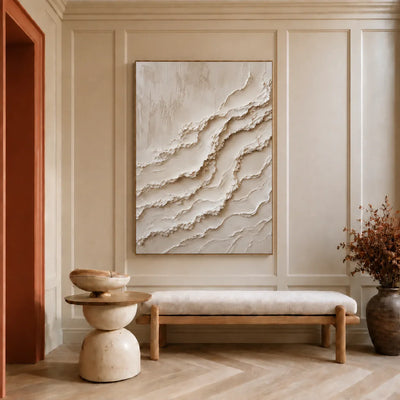 Ivory Cascade Textured Relief Wall Art styled interior scene 3 | Olyrel