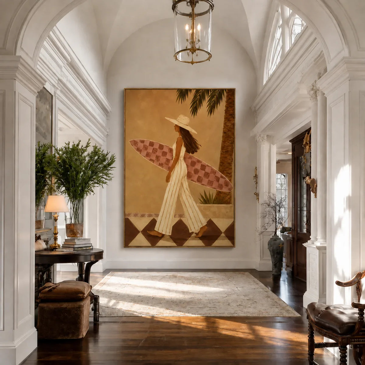 Golden Surf Stroll Figurative Wall Art styled interior scene 2 | Olyrel