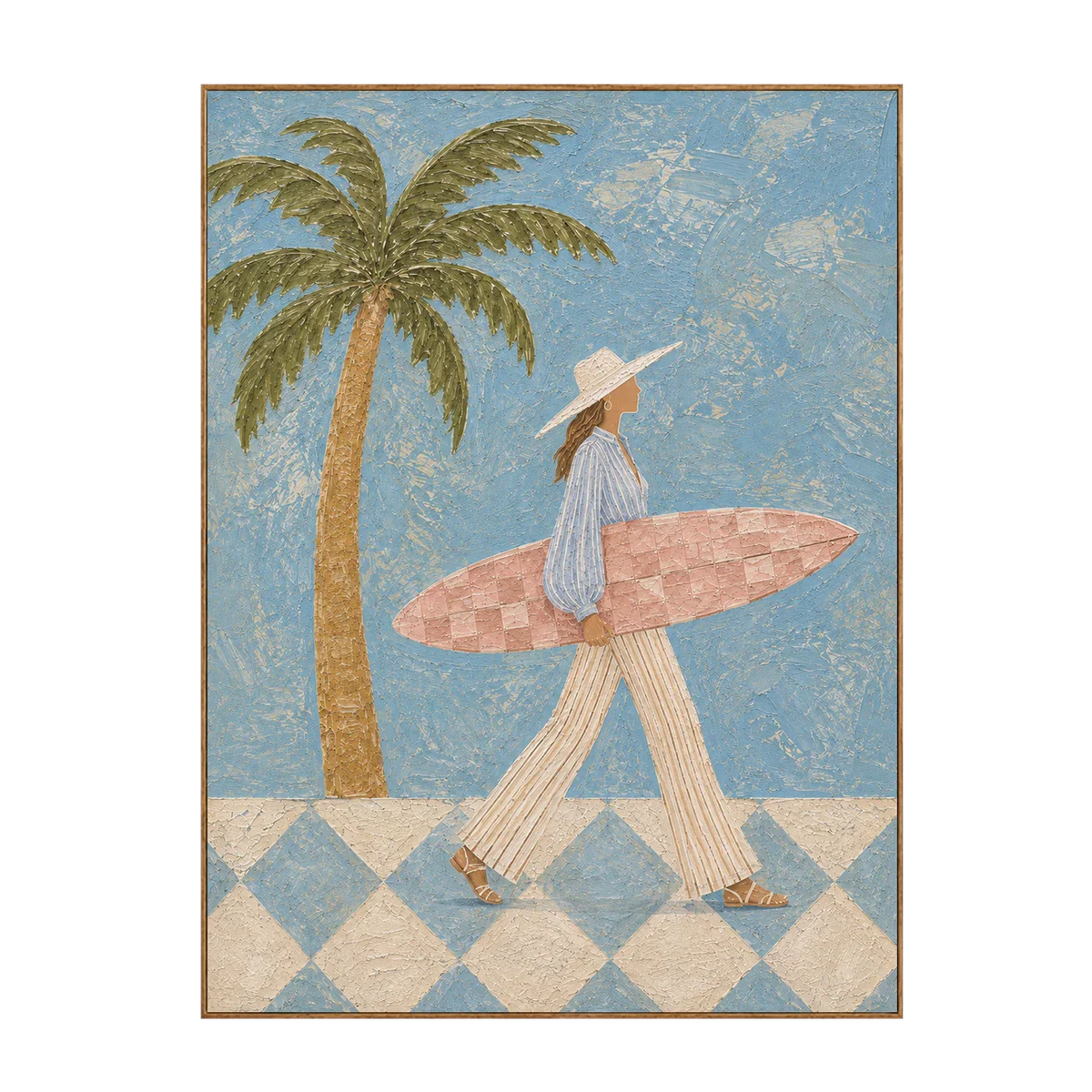 Blue Palm Surf Stroll Textured Wall Art | Olyrel