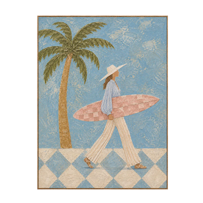 Blue Palm Surf Stroll Textured Wall Art | Olyrel