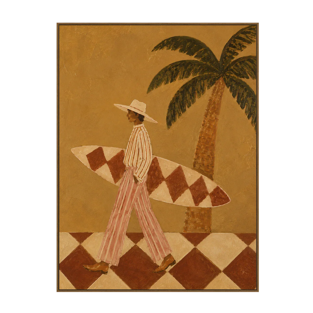 Golden Palm Surfer Figurative Wall Art | Olyrel