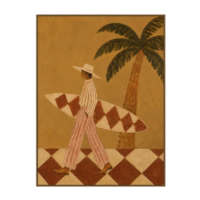 Golden Palm Surfer Figurative Wall Art | Olyrel