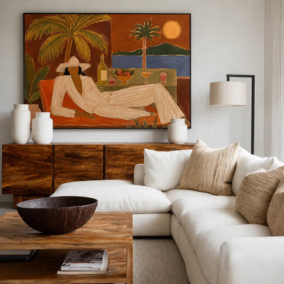 Sunset Terrace Leisure Figurative Wall Art styled interior scene 3 | Olyrel