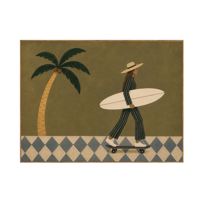 Olive Palm Skateboard Surfer Wall Art | Olyrel