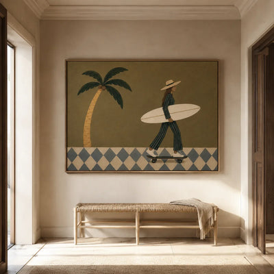 Olive Palm Skateboard Surfer Wall Art styled interior scene 4 | Olyrel