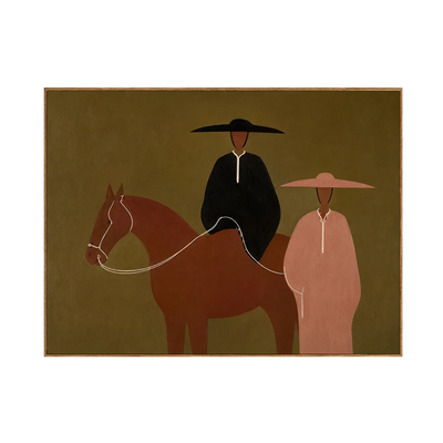 Olive Horse Riders Folk Wall Art | Olyrel