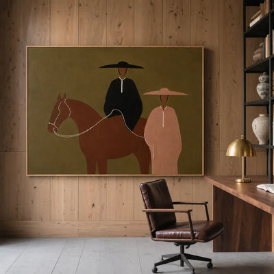 Olive Horse Riders Folk Wall Art styled interior scene 5 | Olyrel