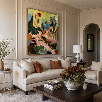 Pastel Garden Passage Abstract Wall Art styled interior scene 1 | Olyrel