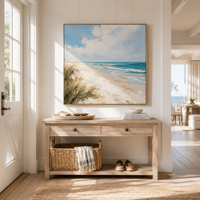 Shoreline Breeze Coastal Wall Art styled in a contemporary entryway | Olyrel