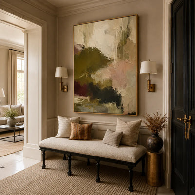 Olive Blush Abstract Textured Wall Art styled interior scene 2 | Olyrel