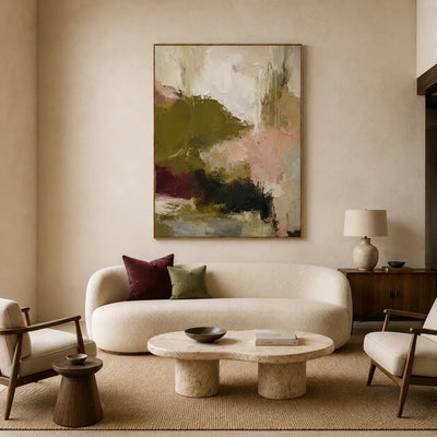Olive Blush Abstract Textured Wall Art styled interior scene 3 | Olyrel