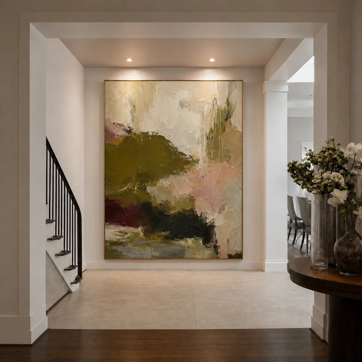 Olive Blush Abstract Textured Wall Art styled interior scene 5 | Olyrel