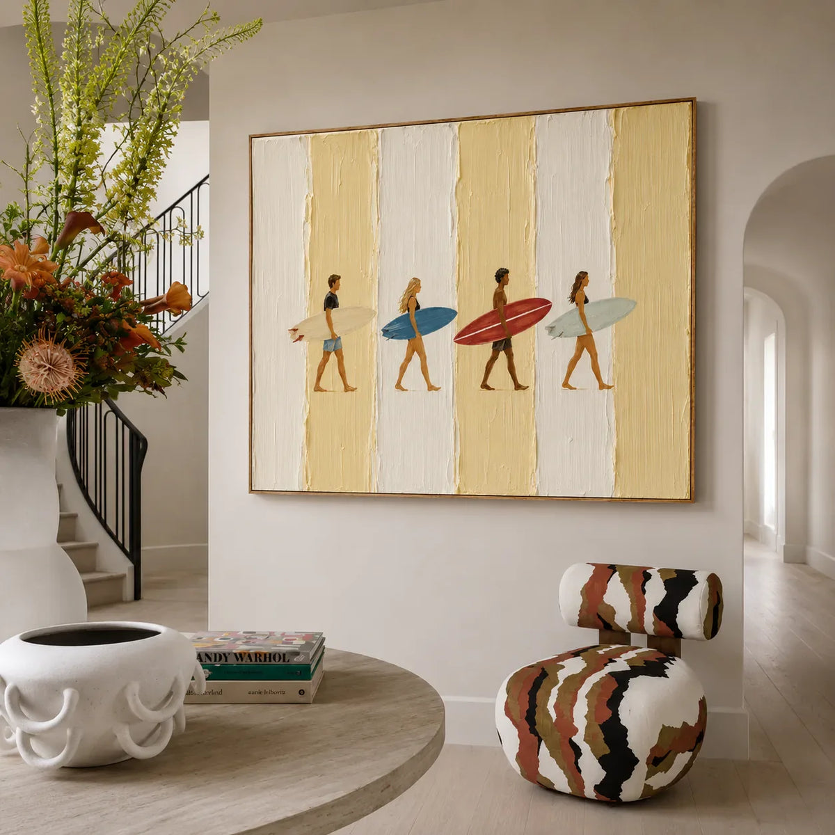 Sunlit Surfers Textured Wall Art styled interior scene 2 | Olyrel