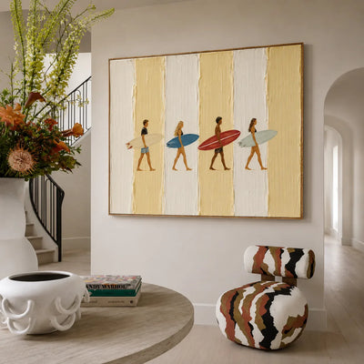 Sunlit Surfers Textured Wall Art styled interior scene 2 | Olyrel