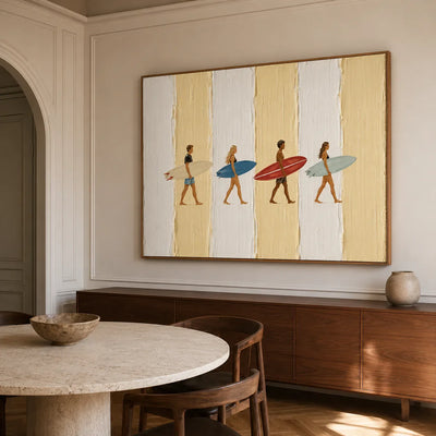 Sunlit Surfers Textured Wall Art styled interior scene 4 | Olyrel