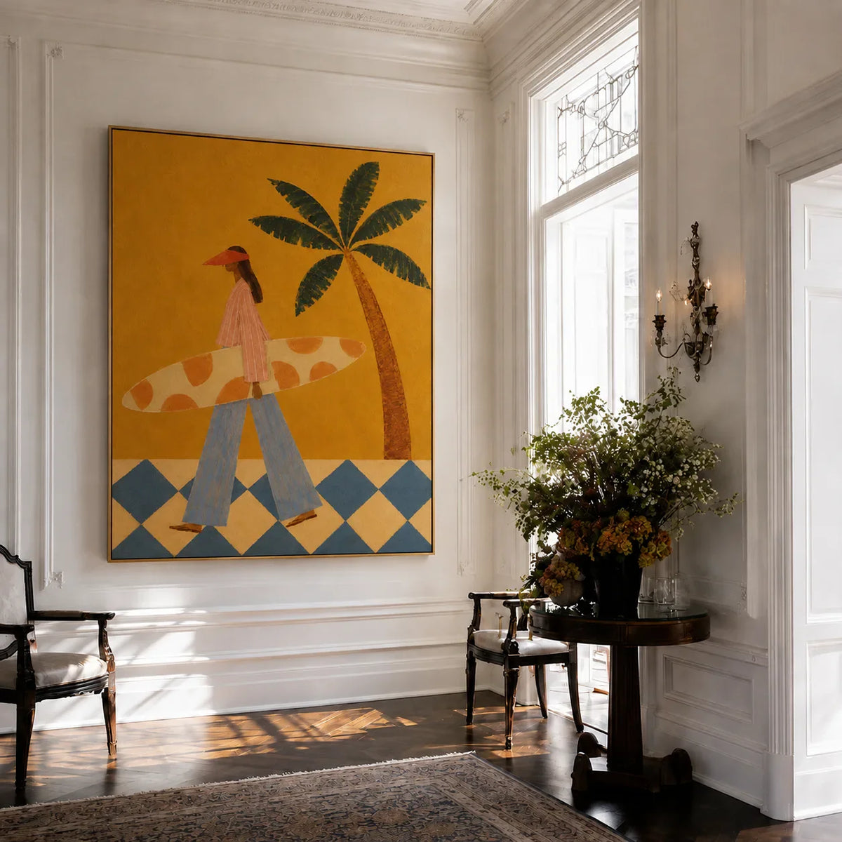 Golden Coast Surfer Figurative Wall Art styled interior scene 1 | Olyrel