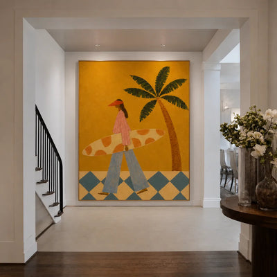 Golden Coast Surfer Figurative Wall Art styled interior scene 3 | Olyrel