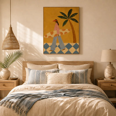 Golden Coast Surfer Figurative Wall Art styled interior scene 4 | Olyrel