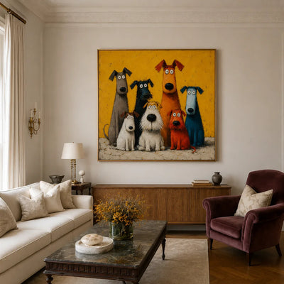 Whimsical Dog Family Wall Art styled interior scene 3 | Olyrel