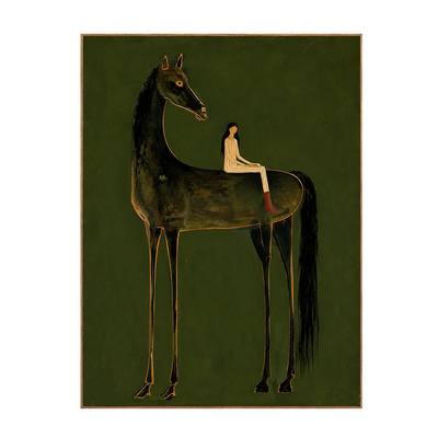 Girl on Black Horse Folk Wall Art | Olyrel