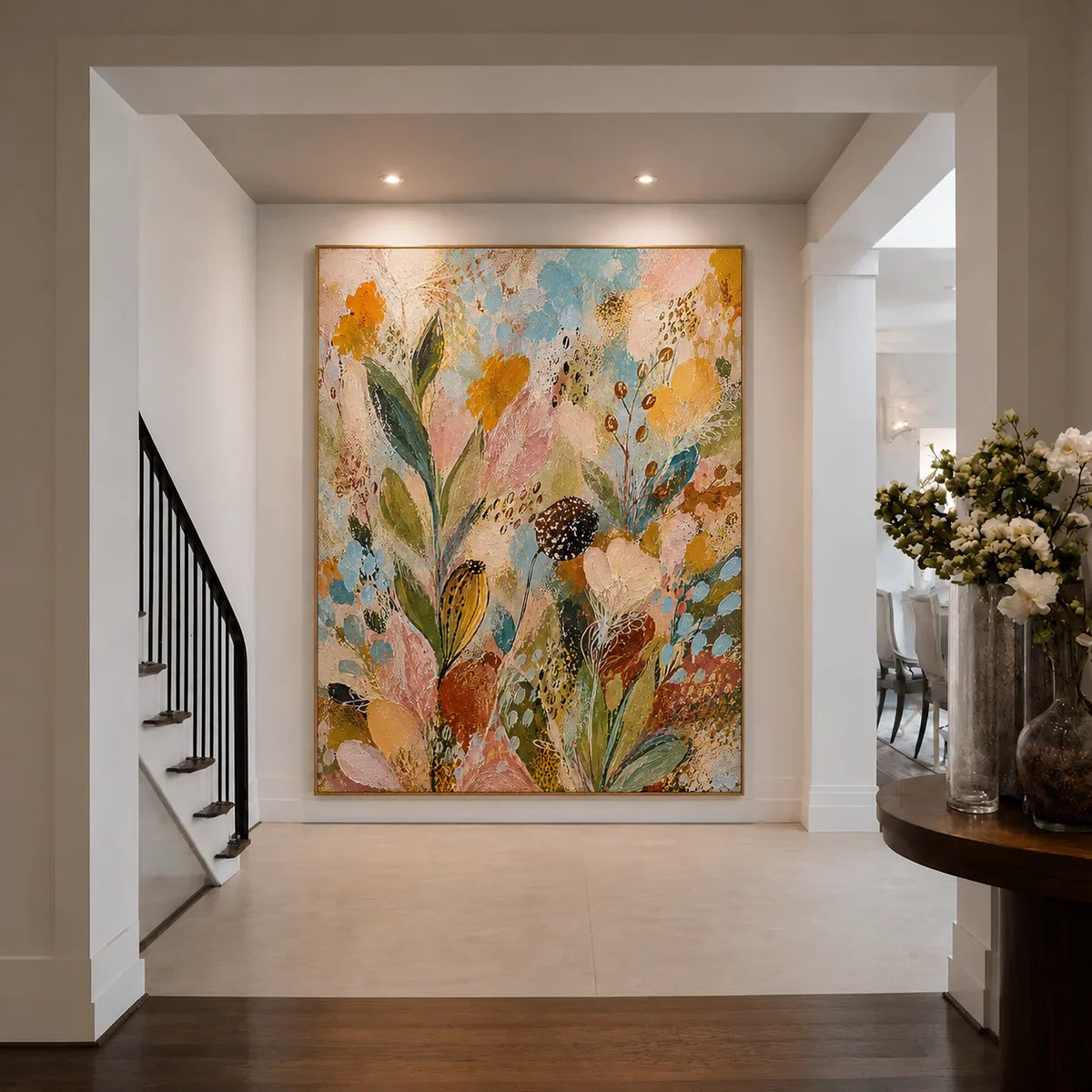 Pastel Wildflower Garden Textured Wall Art styled interior scene 1 | Olyrel