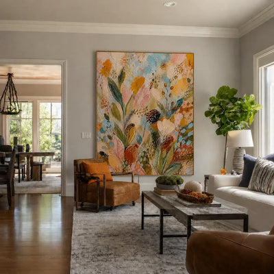 Pastel Wildflower Garden Textured Wall Art styled interior scene 2 | Olyrel