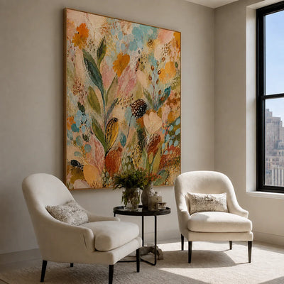 Pastel Wildflower Garden Textured Wall Art styled interior scene 3 | Olyrel
