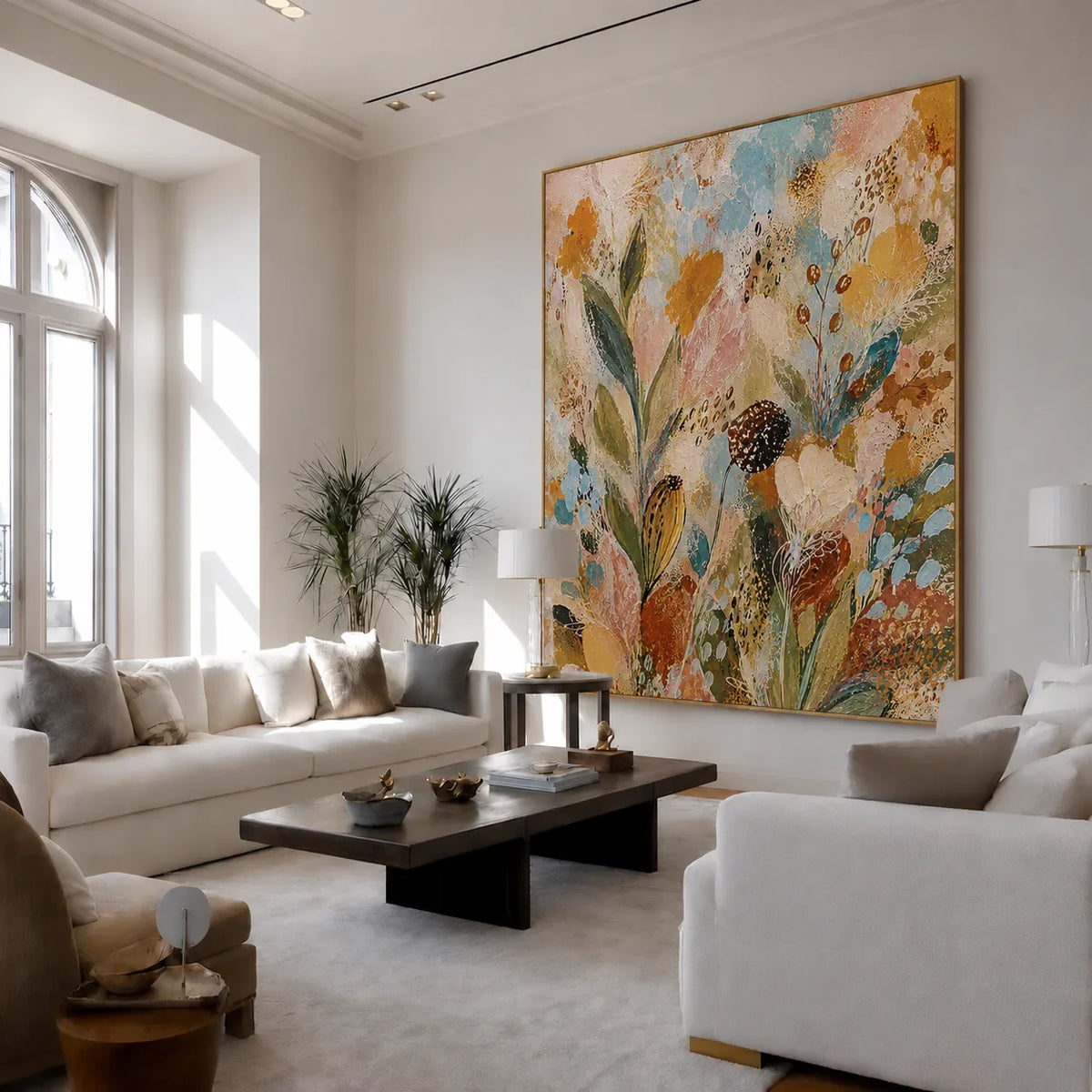 Pastel Wildflower Garden Textured Wall Art styled interior scene 4 | Olyrel