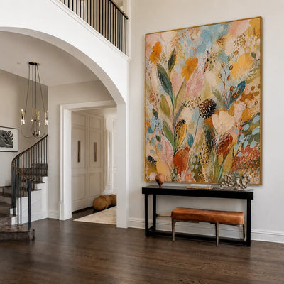 Pastel Wildflower Garden Textured Wall Art styled interior scene 5 | Olyrel