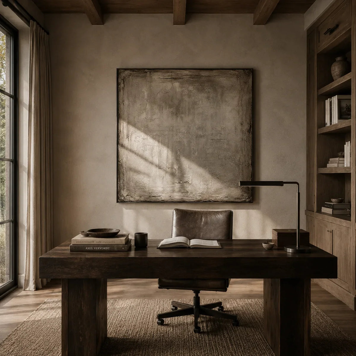 Weathered Plaster Textured Wall Art styled in a contemporary entryway | Olyrel