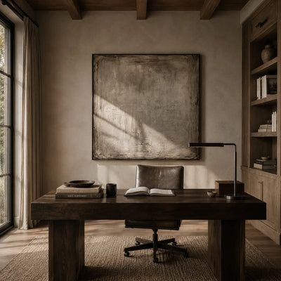 Weathered Plaster Textured Wall Art styled in a contemporary entryway | Olyrel