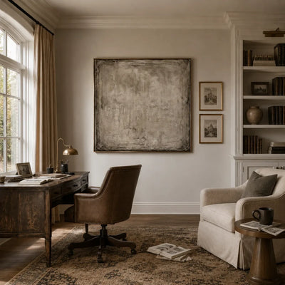 Weathered Plaster Textured Wall Art shown in a quiet home office | Olyrel