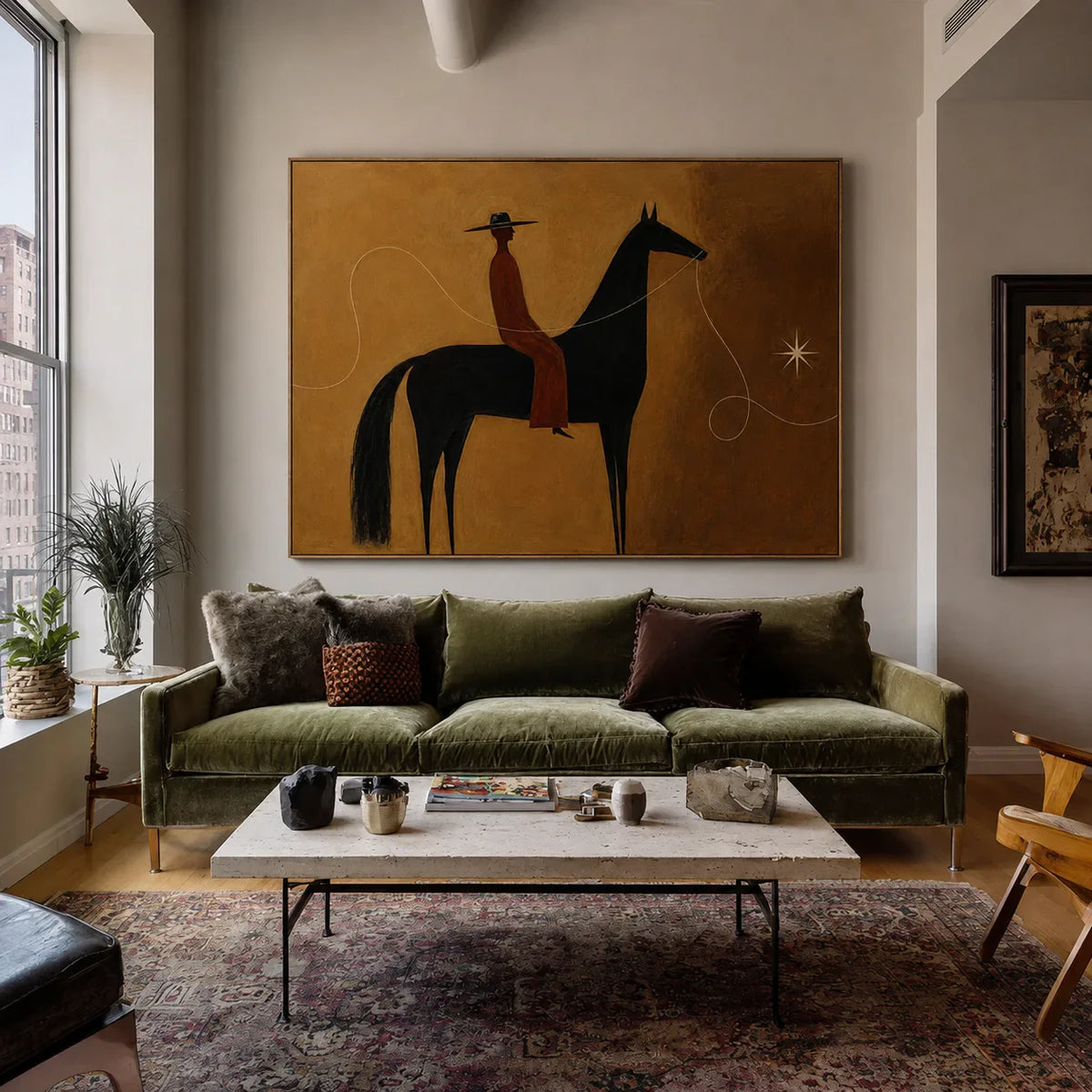 Lone Rider Under Western Star Wall Art styled interior scene 3 | Olyrel