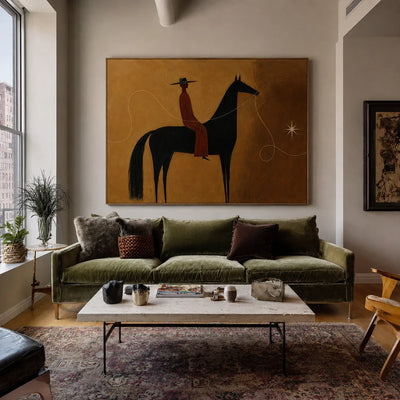 Lone Rider Under Western Star Wall Art styled interior scene 3 | Olyrel