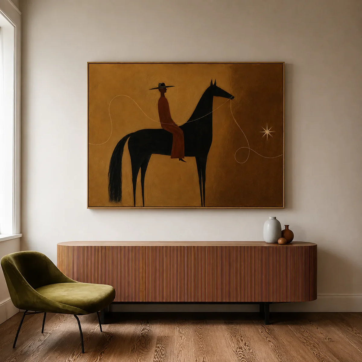 Lone Rider Under Western Star Wall Art styled interior scene 5 | Olyrel