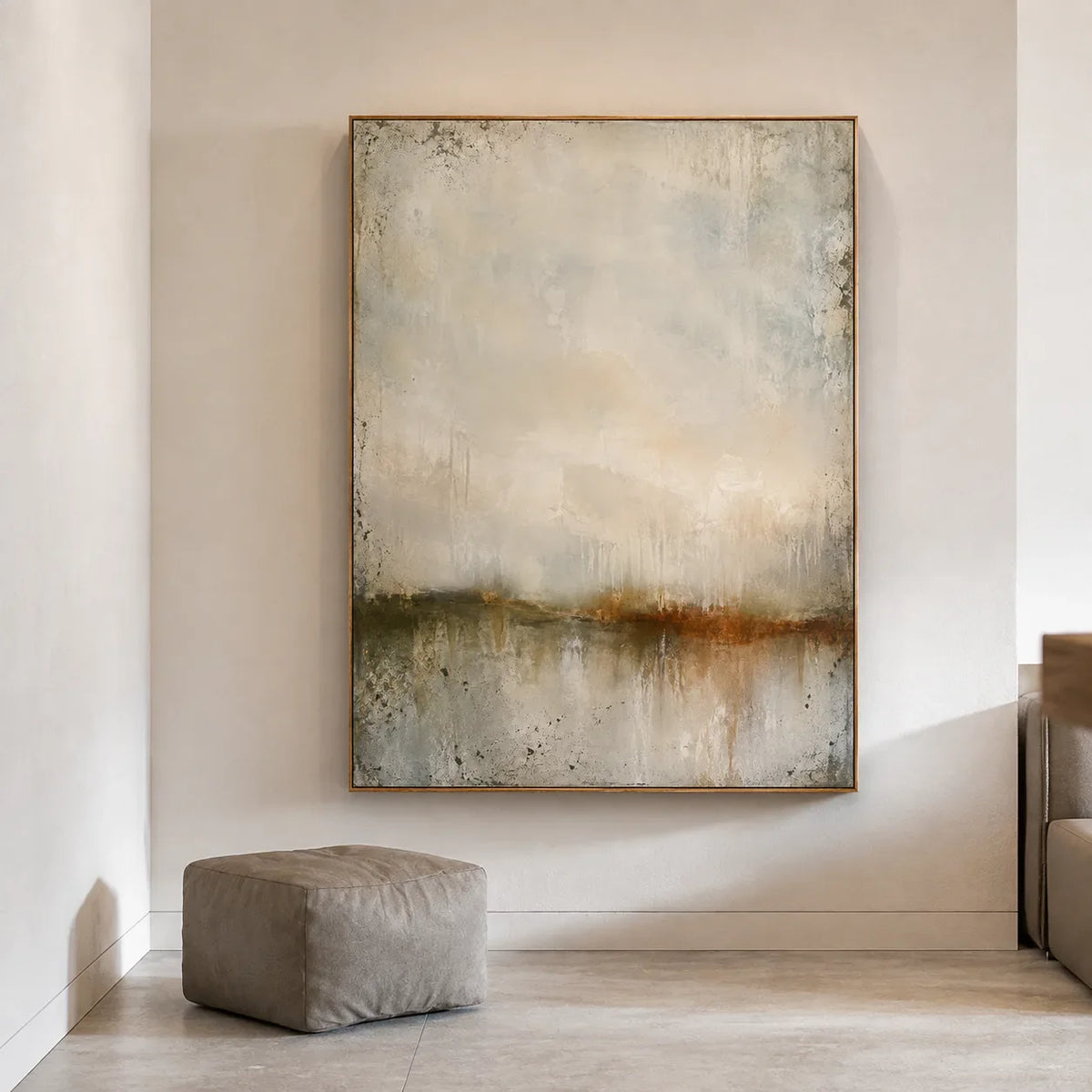 Quiet Horizon Neutral Abstract Wall Art styled interior scene 1 | Olyrel