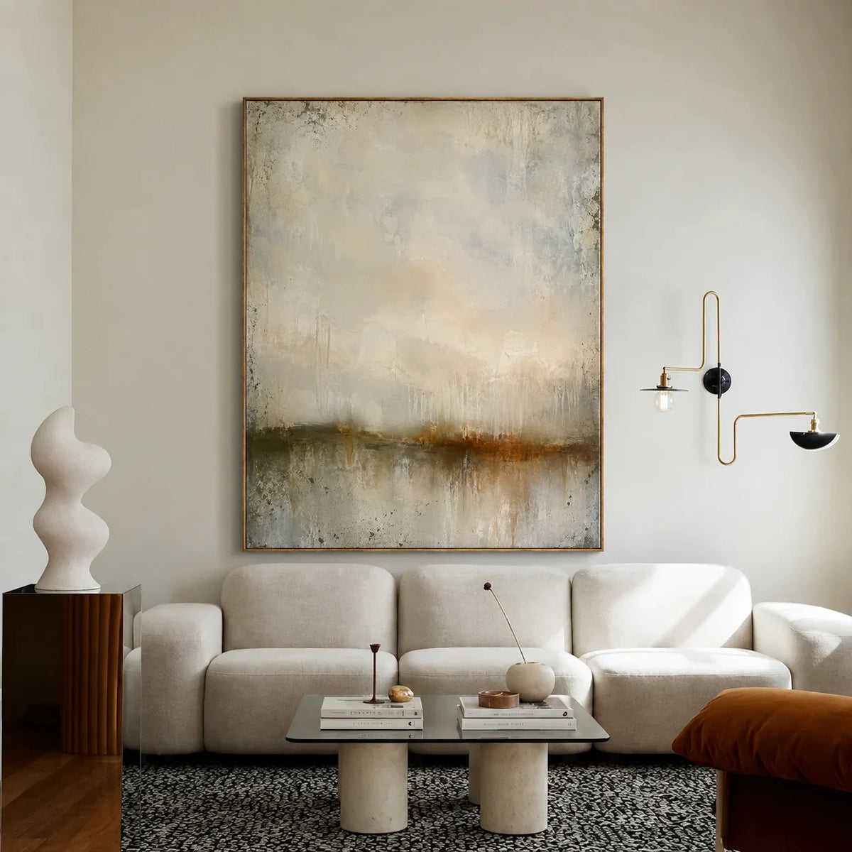 Quiet Horizon Neutral Abstract Wall Art styled interior scene 2 | Olyrel