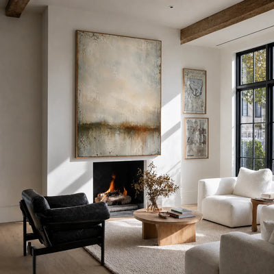 Quiet Horizon Neutral Abstract Wall Art styled interior scene 3 | Olyrel