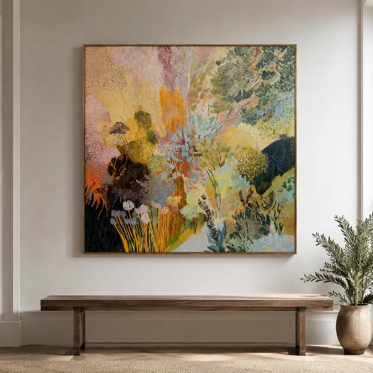 Enchanted Garden Colorful Abstract Wall Art styled interior scene 2 | Olyrel