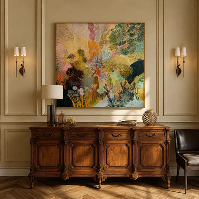 Enchanted Garden Colorful Abstract Wall Art styled interior scene 4 | Olyrel