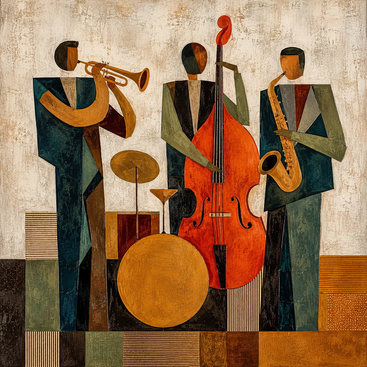 Modern Jazz Trio Cubist Wall Art artwork view | Olyrel