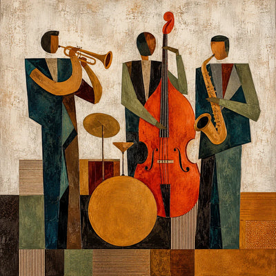 Modern Jazz Trio Cubist Wall Art artwork view | Olyrel