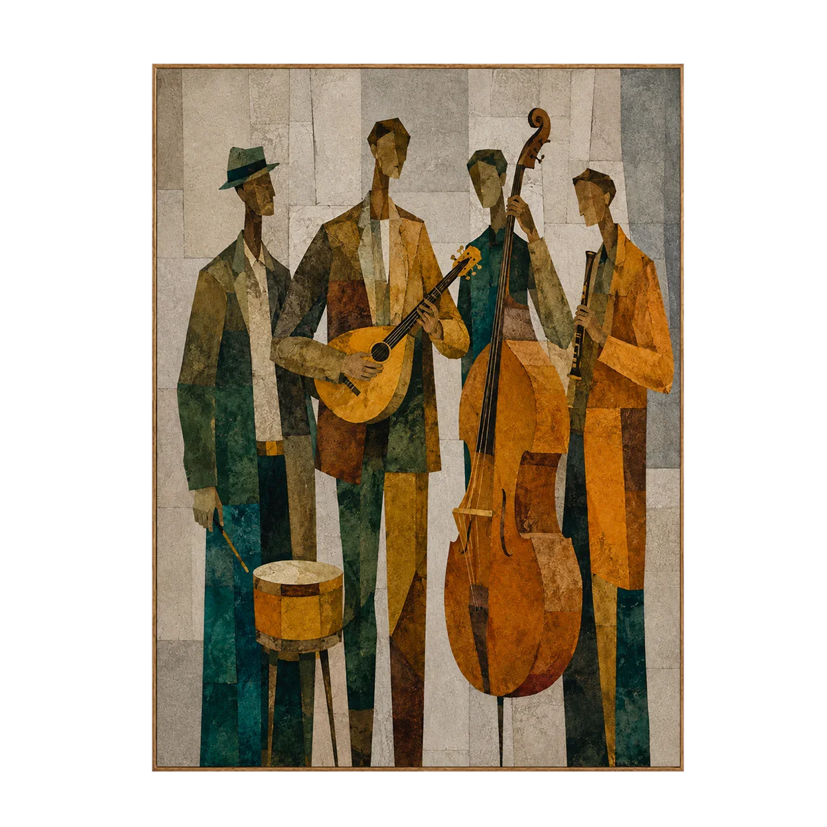 Golden Jazz Quartet Cubist Wall Art | Olyrel