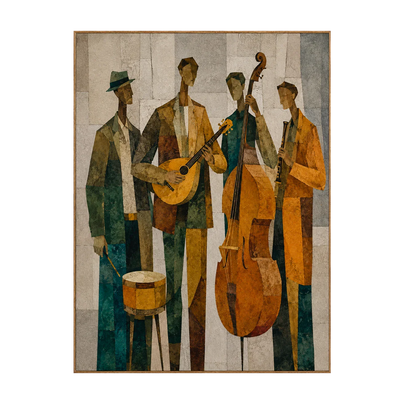 Golden Jazz Quartet Cubist Wall Art | Olyrel
