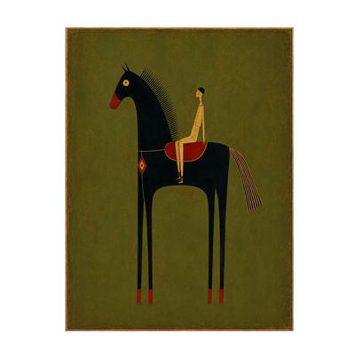 Olive Rider on Black Horse Wall Art | Olyrel