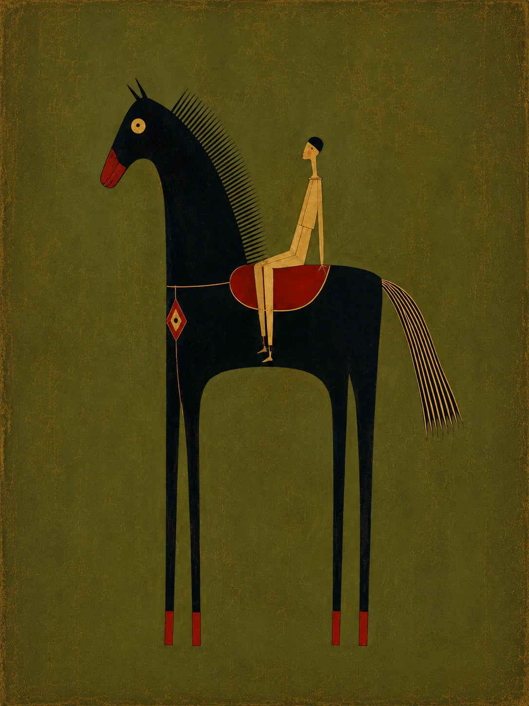 Olive Rider on Black Horse Wall Art artwork view | Olyrel