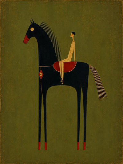 Olive Rider on Black Horse Wall Art artwork view | Olyrel