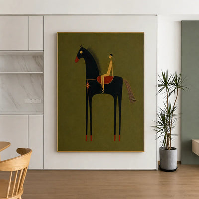 Olive Rider on Black Horse Wall Art styled interior scene 1 | Olyrel